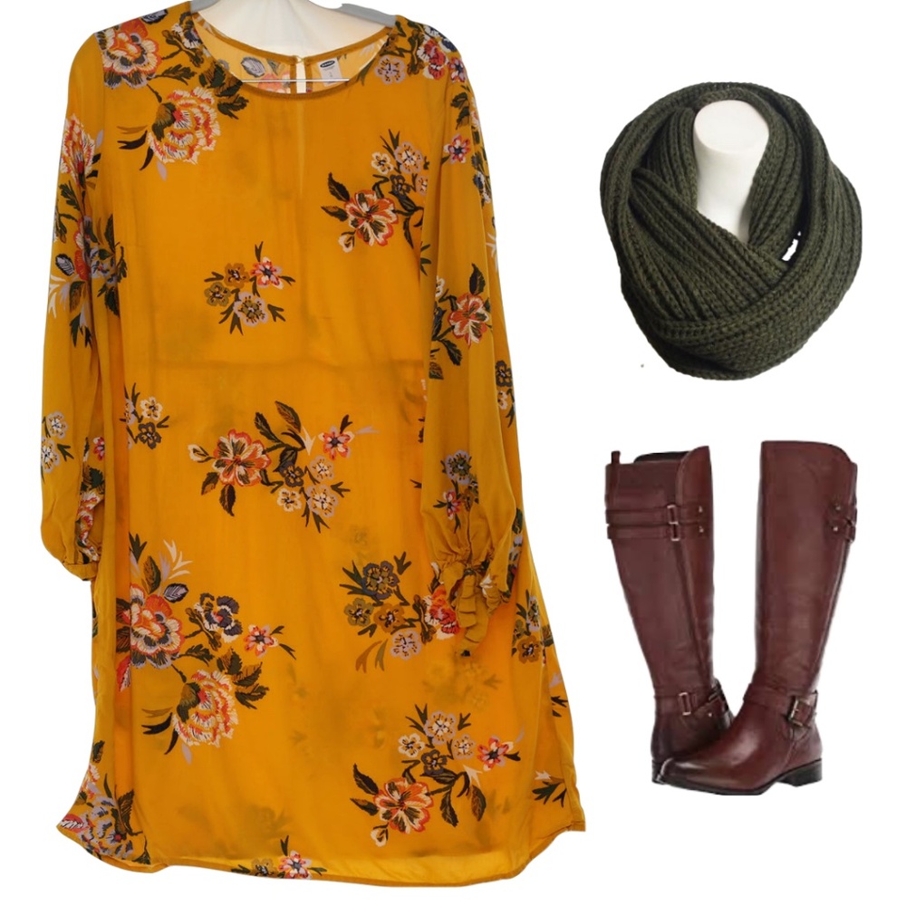 Old Navy - Yellow Floral 3/4 Sleeve Dress